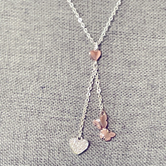 Silver & Rose Gold Tone Pendant Heart & Butterfly - Picture 5 of 8